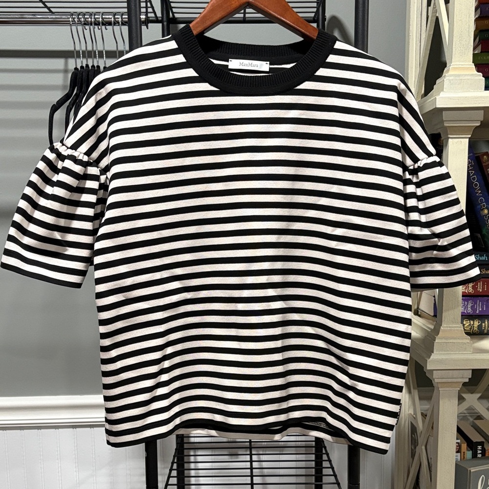 Madewell Black and White Striped Puff Sleeve Top